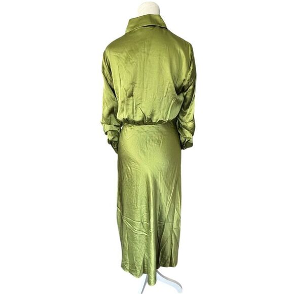 Cinq À Sept Jacey Green Silk Tie Waist Shirtdress Size 6 - Picture 4 of 15
